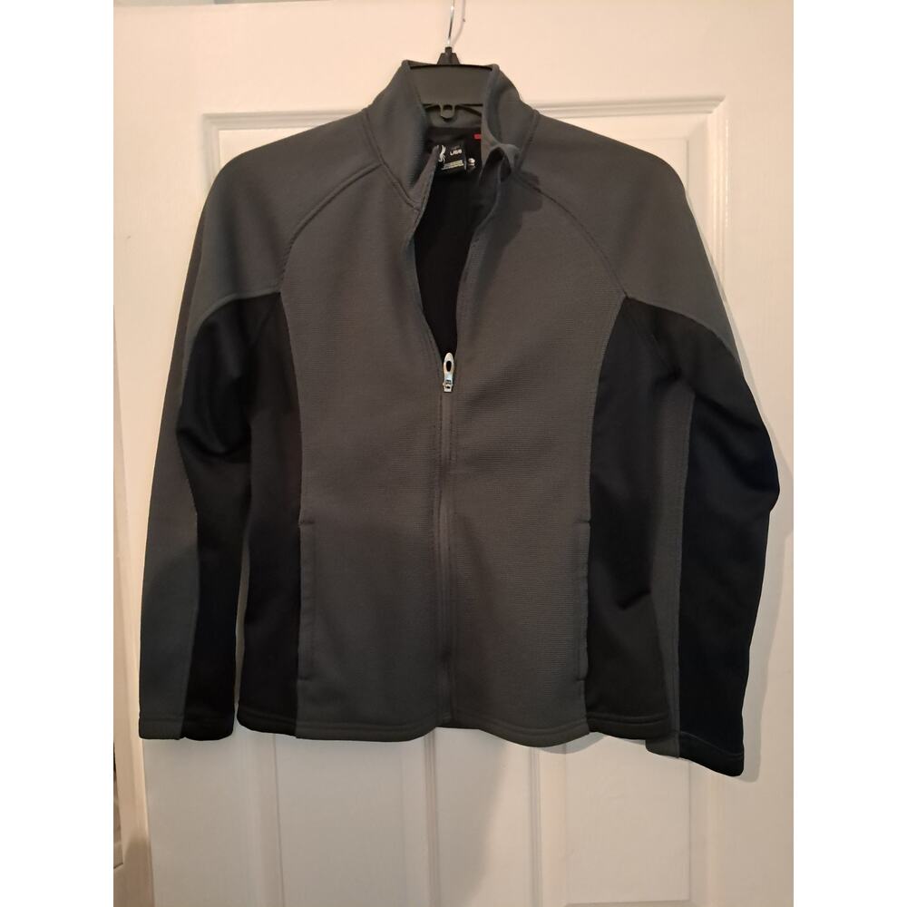 Spyder Core Sweater Jacket Women's Large Full Zip Black Knit Ribbed Pockets